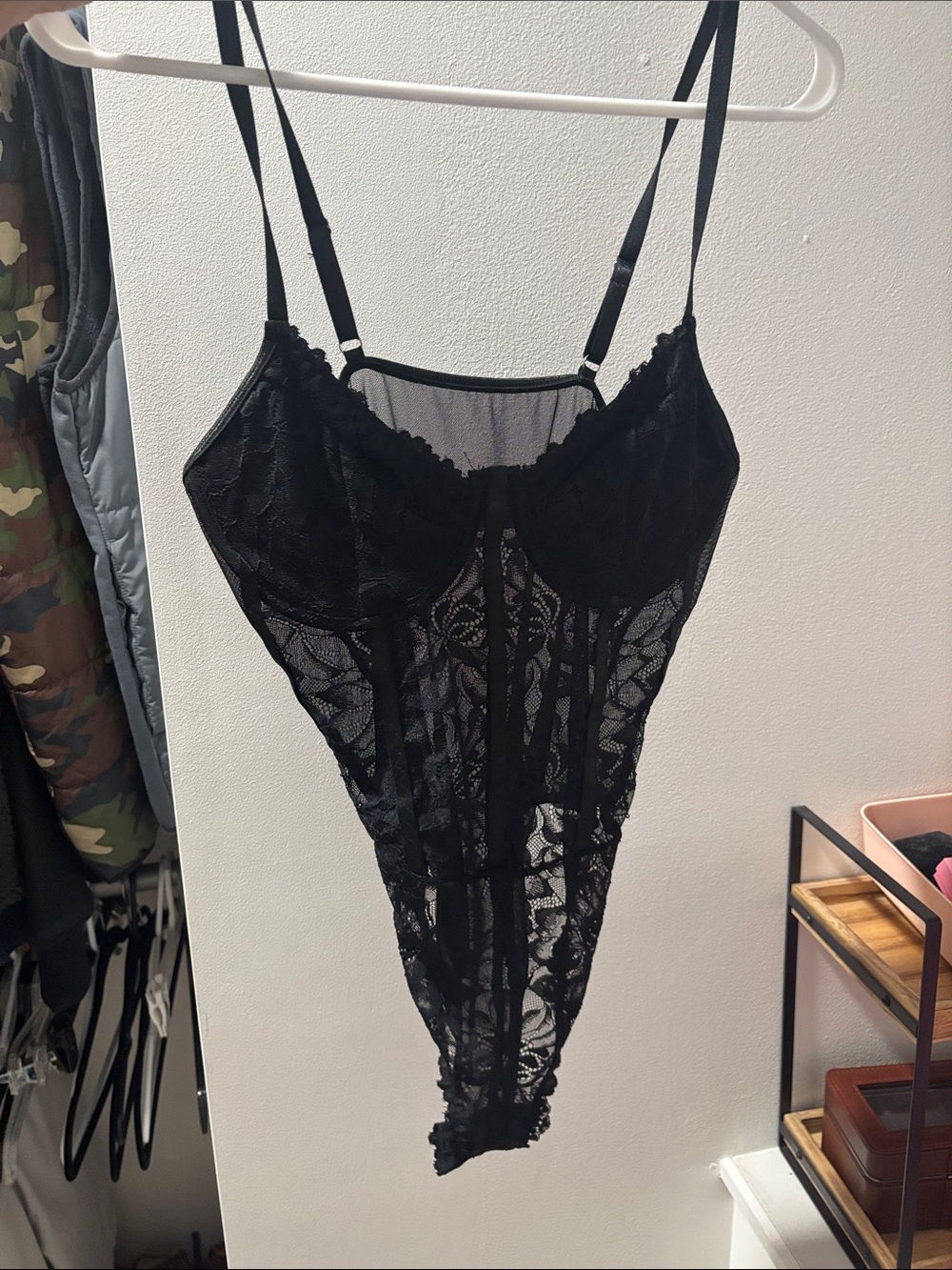 SHEIN Black Lace Sheer Teddy Bodysuit